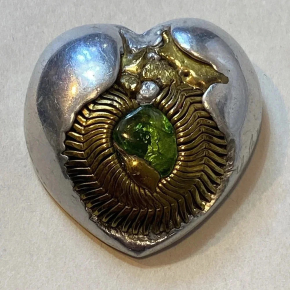 One-of-a-kind Lee Benner Mixed Metal Pocket Heart Brooch-Signed - Picture 5 of 5